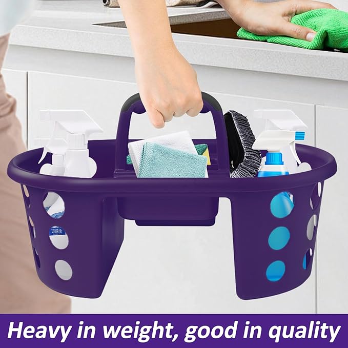 Large Shower Caddy Portable 2PC - Made in USA Plastic Jumbo Size Dorm Storage Candy Tote with Handle Shower Organizer for Bathroom, Pantry, Kitchen, College Dorm, Purple