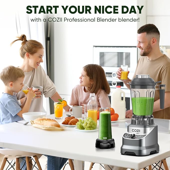 COZII Professional Blender 2000W, Smoothie Countertop Blenders for Kitchen, 64 Oz Pitcher/21-Oz To-go Cup, 7 Preset Programs for Ice Crush/Frozen Drinks/Dips/Nut Butter, High Speed, Dishwasher Safe