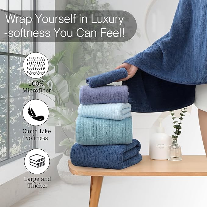 18 Piece Family Bath Towel Set Include 6 Bath Towels,6 Hand Towels and 6 Washcloths Soft Bathroom Towel with Hanging Loops,Highly Absorbent Quick Dry Towels Set for Bathroom,Hotel and Spa-Navy
