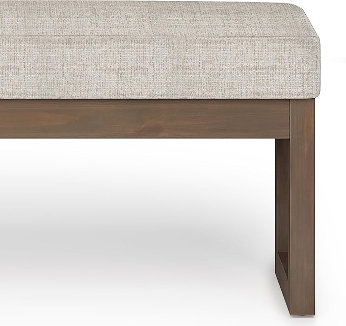 SIMPLIHOME Milltown 45 inch Wide Contemporary Rectangle Large Ottoman Bench in Platinum Tweed Look Fabric, Assembled, For the Living Room and Bedroom