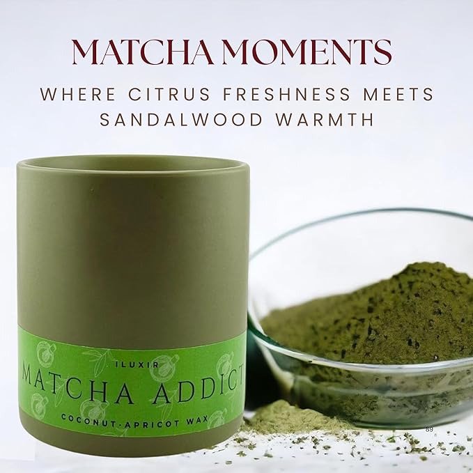 Matcha Scented Candle – Clean Burning Coconut Wax | Green Tea, Citrus & Sandalwood Vegan & Non-Toxic Candle for Relaxation & Gifting | Hand-Poured in USA (13 oz Jar with Luxury Gift Box)