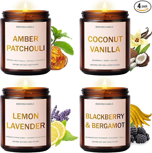 Scented Candles Set, 4 Pack Aromatherapy Candles for Home Scented, Candle Gift Set for Women, 28oz 200H Long Lasting Amber Jar Candles Soy Candles for Women Stress Relief, Relaxing, Spa, Birthday Gift