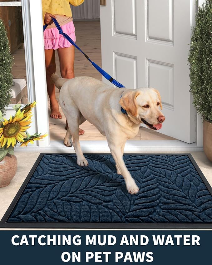 Yimobra Front Door Mat Outdoor Indoor, 29.5x17 All-Season Waterproof Welcome Mat, All-Weather Outside Entrance Mat, Non-Slip Patio Porch Doormat, Low Profile, Fade Resistant, Blue