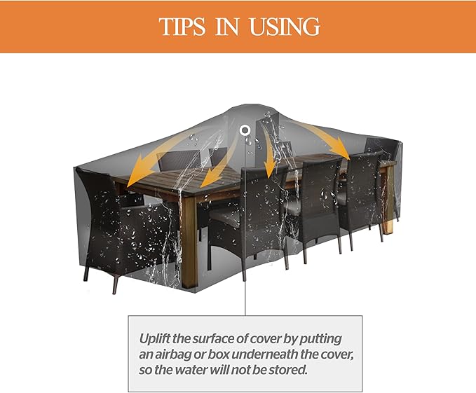 WJ-X3 Large Grey Heavy-Duty Patio Table Cover, 136x88x36in, Waterproof, Wind-Resistant, Anti-Fade - Ideal for Sectional Outdoor Furnitue Sets