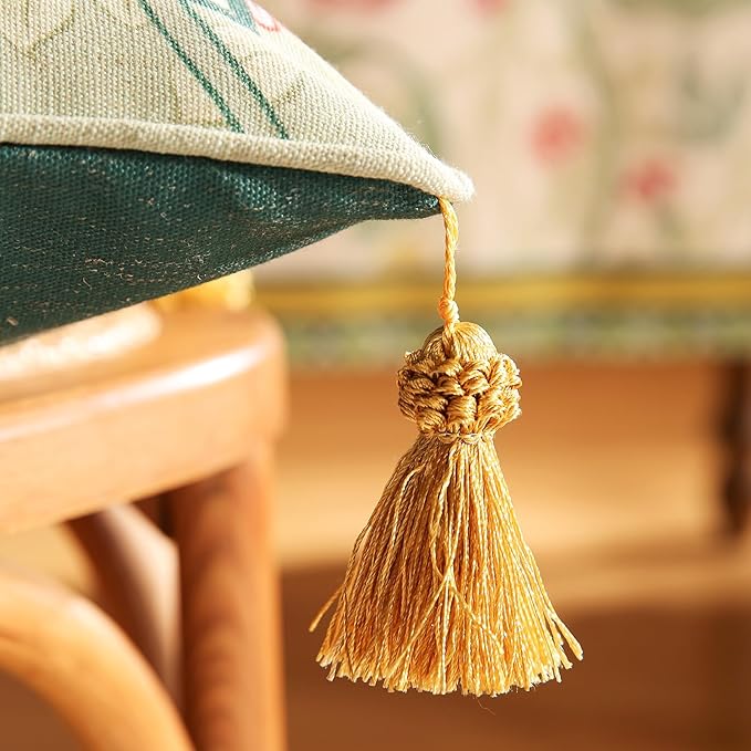 patdrea Designer Pack of 2 Rectangle Throw Pillow Covers,French Vintage Rustic Linen with Green Floral Pattern Pillows Cover,Decorative Lumbar Pillowcases Cushion for Bed Living Room,12"x20"