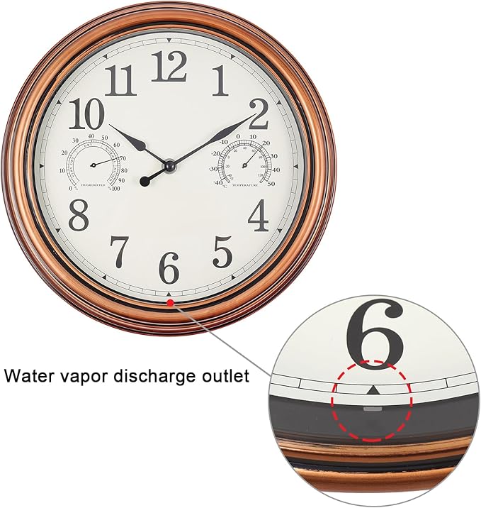 12inch Outdoor Clocks Plastic Waterproof Wall Clock with Temperature & Humidity