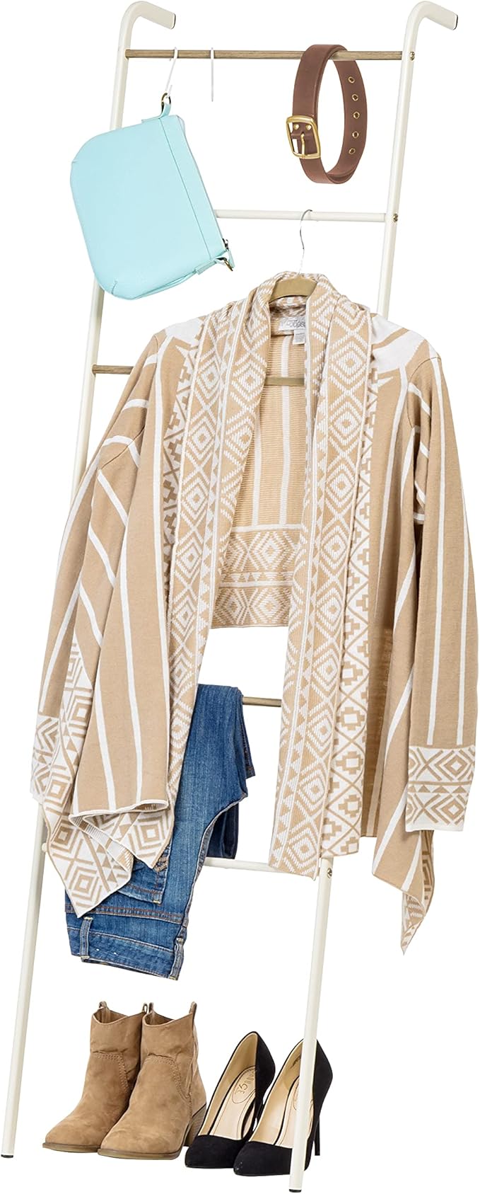 IRIS USA Clothing Rack, Blanket or Garment Ladder, Easy to Assemble, Standing Metal Sturdy Garment Rack, Small Space Storage Solution, Modern Versatile Design, Long-Term Durability, Ladder, White