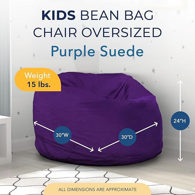 Ultimate Sack Kids Bean Bag Chair, Oversize Bean Bag Chair for Adults, Comfy Chair Bean Bag Couch Lounge Sofa Loveseat Furniture | Purple Suede