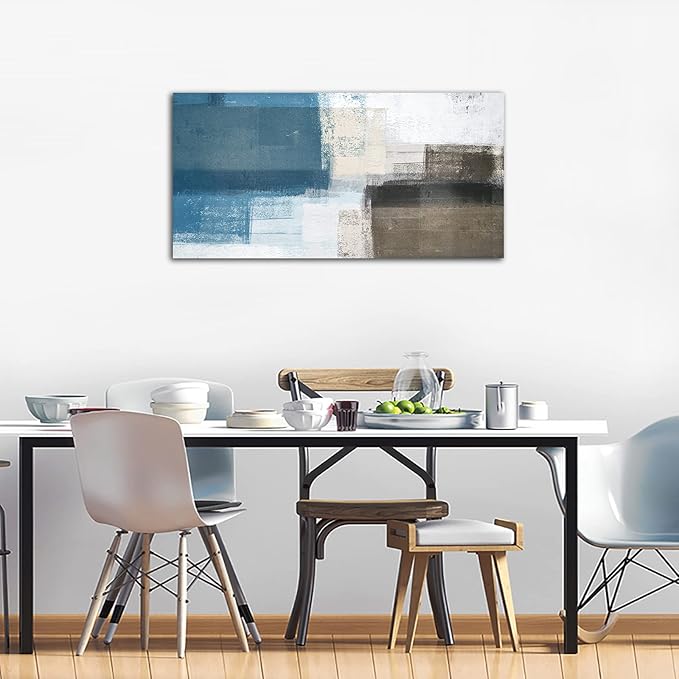 Abstract Canvas Wall Art Blue White Brown Abstract Pictures for Living Room Wall Decor Modern Abstract Painting Artwork Contemporary Abstract Canvas Print for Home Office Wall Decoration 29x58in