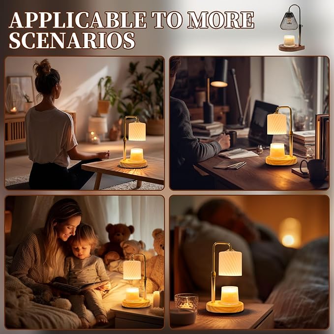 Candle Warmer Lamp with Timer Dimmable, New Adjustable Height Frosted Glass Texture Wax Melt Warmer Lamps for Scented Jar Candles, Gifts for Women Mom, Home Decor Table Lights