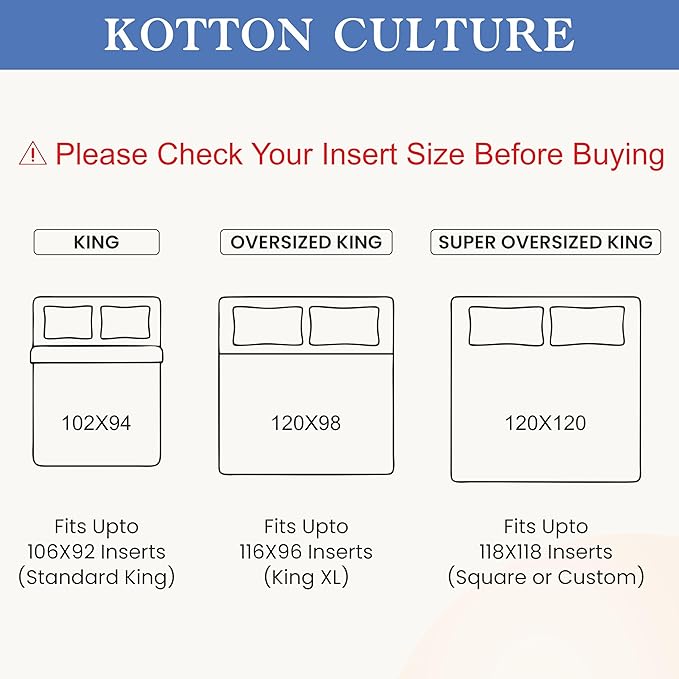 Kotton Culture 120"x98" 3 Pc Oversized King Duvet Cover Set 100% Egyptian Cotton - 600 TC Comforter Cover, Zipper Closure & Corner Ties - Fits Large King Inserts (Oversized King,Night's Shadow)