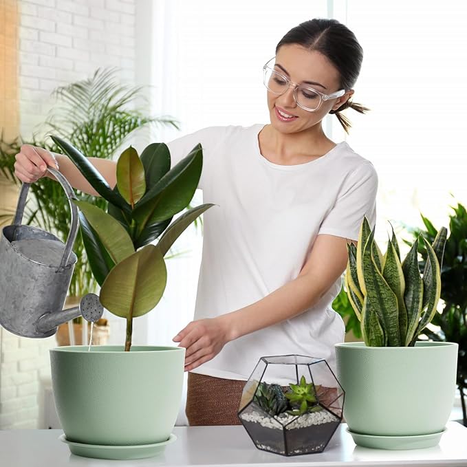 GARDIFE 12/10/9 inch Plant pots, Plastic Large planters for Indoor Plants, Flower pots, Green