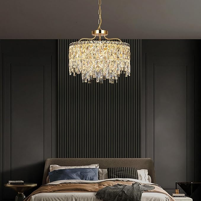 6 Light Gold Crystal Chandelier | Modern Crystal Chandeliers for Dining Room Light Fixture | Luxury Ceiling Pendant Lighting for Living Room | Bedroom | Entryway | Foyer | Staircase | Barthroom