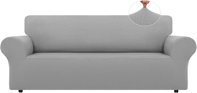 LURKA Stretch Oversized Sofa Slipcovers 1 Piece Couch Covers for 3 Cushion Couch Sofa Furniture Protector Full Sofa Covers with Elastic Bottom for Kids and Pet (X-Large, Sliver)