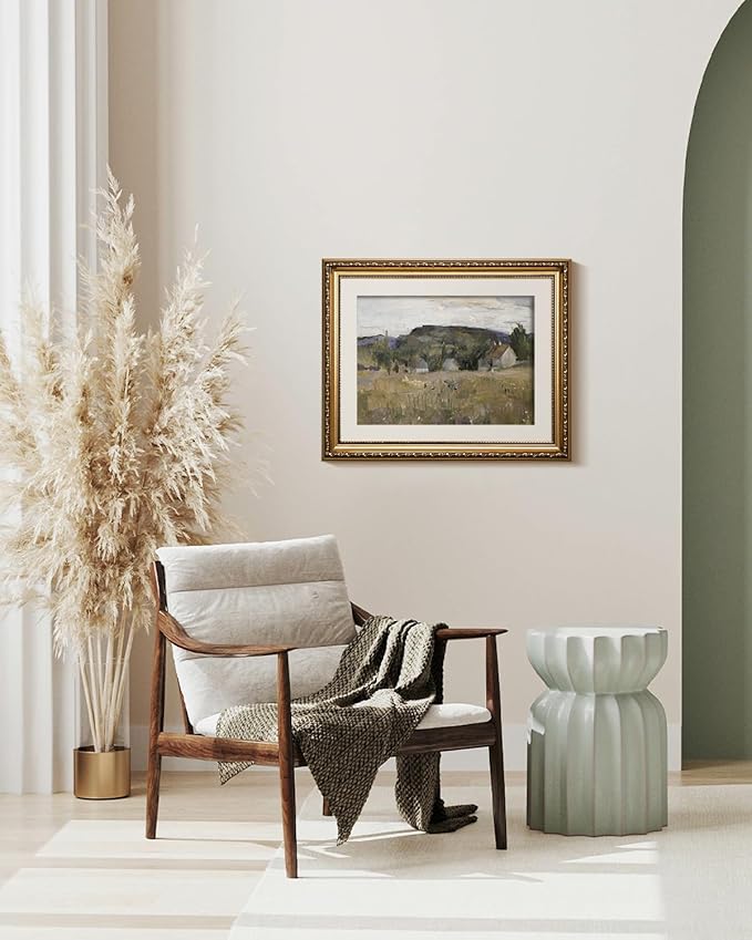 VIYYIEA Gold Framed Wall Art Canvas Print Home Decor Vintage Landscape Art Prints Wall Decor Abstract Serene Countryside Scene Wall Prints Mid Century Modern Decor for Living Room Bedroom 13x16in