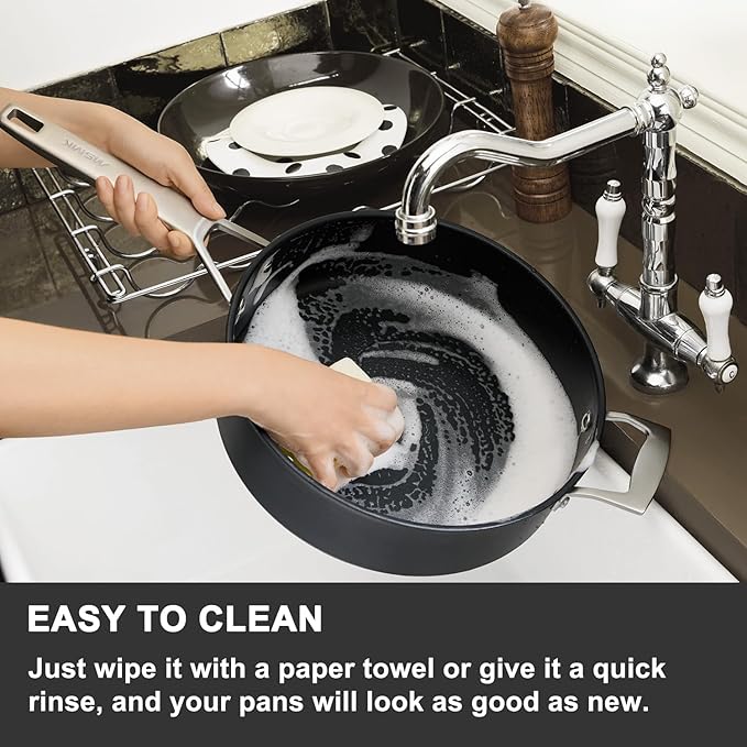 MsMk 5QT saute pan with Glass Lid, 11in Nonstick Deep Frying pans, Lasting Non stick, Oven safe to 700°F, Induction pots, Durable PFOA Free Non-Toxic