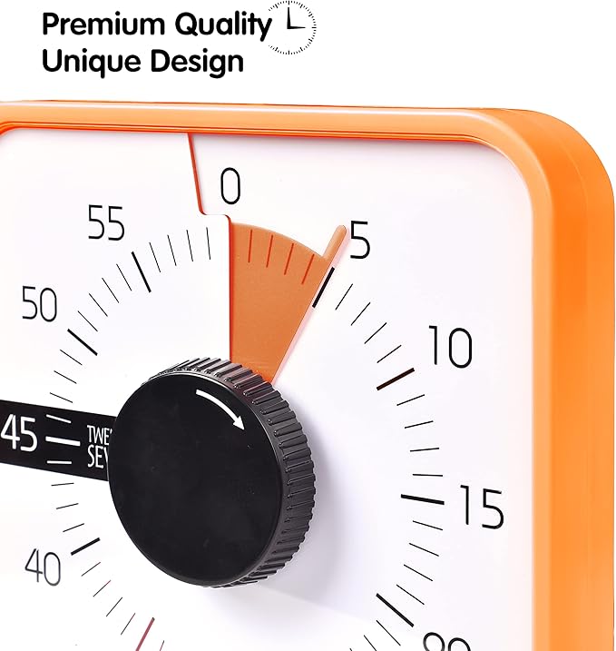 TWENTY5 SEVEN Countdown Timer 7.5 inch; 60 Minute 1 Hour Visual Timer – Classroom Teaching Tool Office Meeting, Mechanical Countdown Clock for Kids Exam Time Management Magnetic, Orange