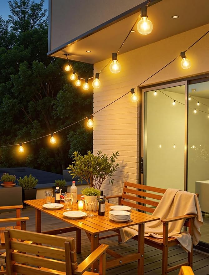 100FT(4x25FT) Solar String Lights Outdoor with Remote, Waterproof Dimmable 3 Modes Patio Light with 40+3 LED G40 Bulbs for Camping Porch-Black