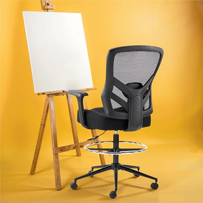 YFO Drafting Chair Tall Office Chair with 3D Armrest for Standing Desk, Mesh Ergonomic Office Chair Adjustable Height with Adjustable Lumbar Support and Footrest Ring, Black