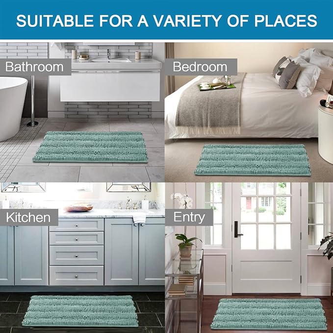 H.VERSAILTEX 2 Piece Bathroom Set - Super Absorbent Chenille Striped Bath Mats - Non Skid, Machine Washable - Eggshell Blue, 24 x 36 Plus 20 x 32 Inches