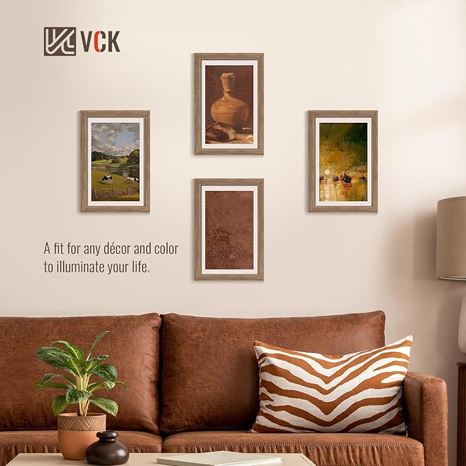 VCK 11x17 Picture Frame Set of 4 - Walnut, Gallery-Quality Wood Poster Frames, 1.1-Inch Wide Border, Polished Plexiglass, Vertical or Horizontal Wall Display for Photo/Art/Prints, Walnut