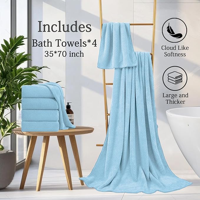 Hailea Extra Large Bath Towels Set 35x70 Inches - Blue Luxury 600 GSM Oversized Bath Sheet Towel,Ultra Soft Microfiber - Quick Dry,Highly Absorbent Shower Towels Spa Hotel Bathroom Towel Set (4-Pack)