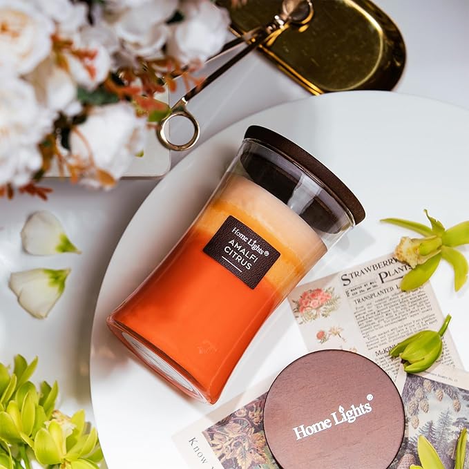 HomeLights 3-Layer Candles for Home Scented, 21.52 OZ Natural Soy Wax Scented Candles Burns Up to 100 Hours, Large Jar, Amalfi Citrus