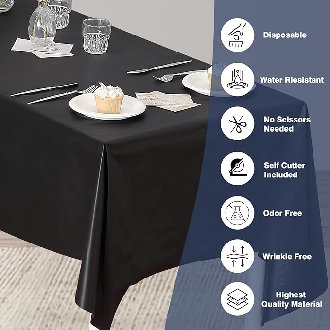 Craft And Party, 54 in x 300 feet Black Plastic Table Cover Roll for Party, Banquet, Picnic, Kids Activities for Any Size and Shape Table (Black, 54" x 300ft)