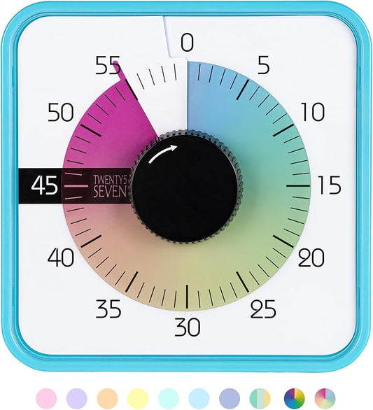 Visual Timer 7.5 inch; 60 Minute 1 Hour Countdown Timer for Kids Classroom Teaching Tool Home Office Meeting, Mechanical Countdown Clock for Exam Time Management Magnetic, Sky Blue with Colorful Disc