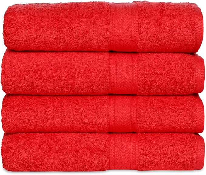 Casa Lino Red Bath Towels Set of 4 (54" x 27") - Large Bathroom Towel Set - 100% Cotton Towels for Bathroom - Highly Absorbent & Quick Dry Bath Towel Multipack - New Apartment Essentials