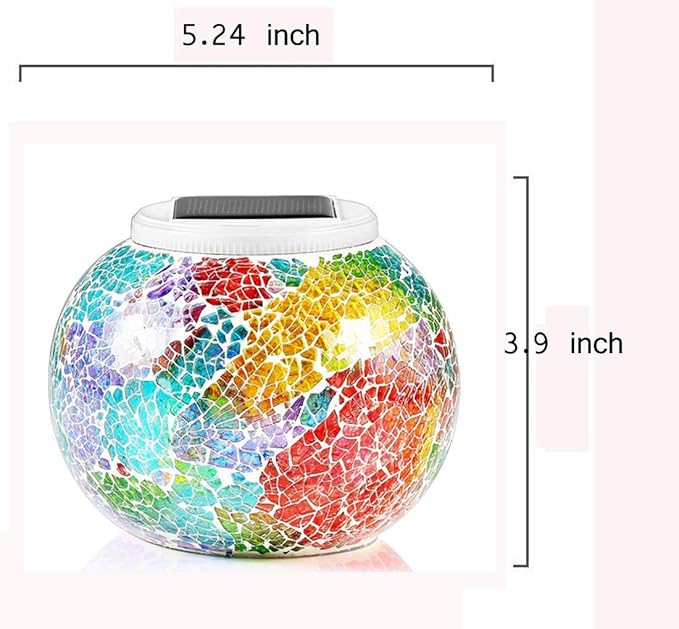 Color Changing Solar Powered Glass Mosaic Ball Led Garden Lights, Rechargeable Solar Table Lights, Outdoor Waterproof Solar Night Lights Table Lamps for Decorations, Ideal Gifts