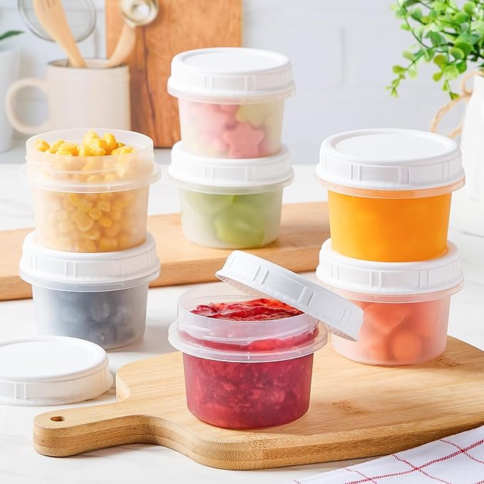 TUZAZO 4 Oz Food Storage Containers with Screw Lids, 12-Count BPA Free Small Snack Plastic Freezer Container for Sauce, Jam and Puree, Reusable Plastic Ice Cream Containers