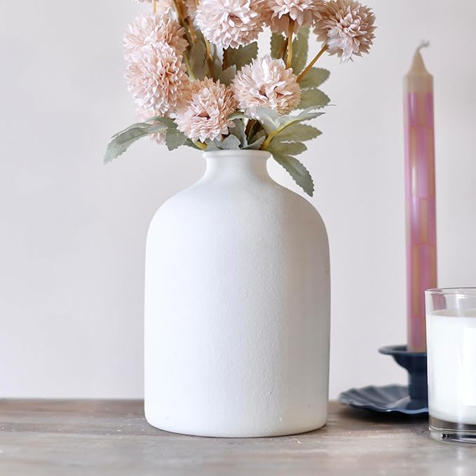 White Ceramic Vase - 7 Inch Tall - Large, Minimalist Modern Home Decor, Decorative Object - Centerpiece, Coffee Table, Living Room, Bookshelf, Office, Entryway, Console, Wedding, Flowers, Olive Plant