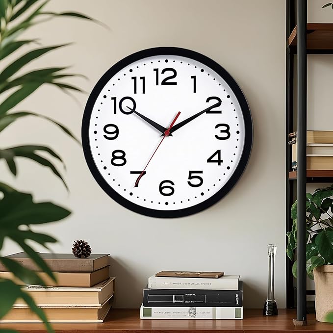 Wall Clock 18 Inch Silent Non-Ticking Modern Clock Battery Operated Classic Simple Minimalist Analog Decorative for Kitchen, Living Room,Office, Bedroom, Bathroom (Black)