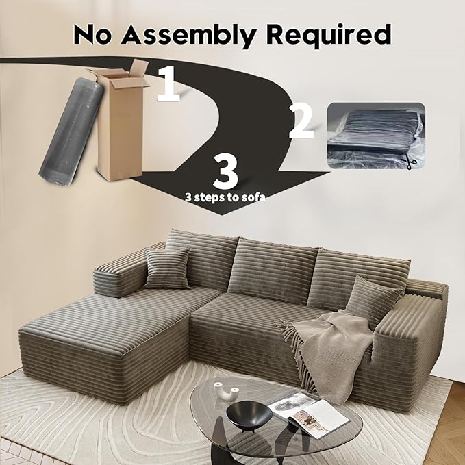107.5" Cloud Sectional Couch with L-Shape Chaise,Modern Modular Sofa with Deep Seat, Upholstered Couches for Living Room Bedroom Apartments,No Assembly Required, (Camel,Left Facing Chaise)