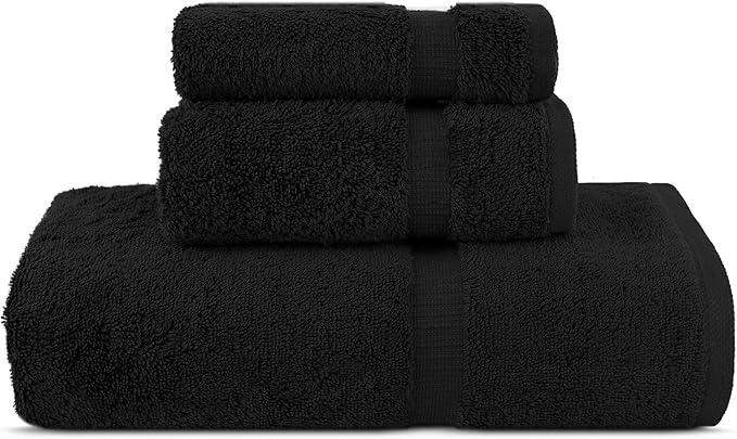 Chakir Turkish Linens | Hotel & Spa Quality 100% Cotton Premium Turkish Towels | Soft & Absorbent (Personalized 3-Piece Towel Set, Black)
