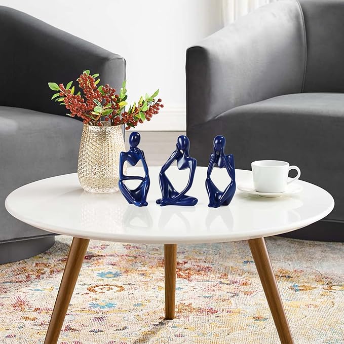 Thinker Statue Gold Decor Abstract Art Sculpture, Golden Resin Collectible Figurines for Home Living Room Office Shelf Decoration,Great Gifts Ideas (Blue)