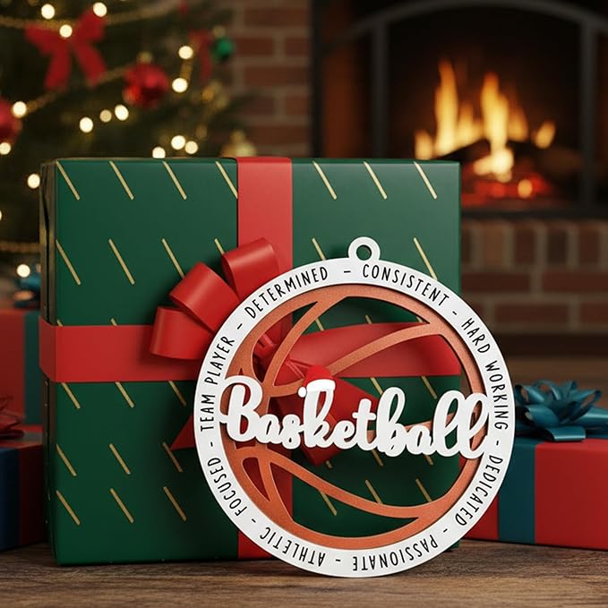Basketball Ornaments for Christmas Tree 2025 - Basketball Ornament for Men, Woman, Coaches, Sports Fan - 2 Layer Wooden Sports Ornaments - Christmas Hanging Decor Gift for Sport Lovers, Sport Players