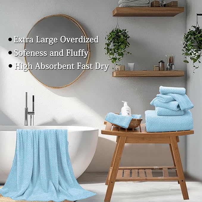 Hailea Extra Large Bath Towels Set 35x70 Inches - Blue Luxury 600 GSM Oversized Bath Sheet Towel,Ultra Soft Microfiber - Quick Dry,Highly Absorbent Shower Towels Spa Hotel Bathroom Towel Set (4-Pack)