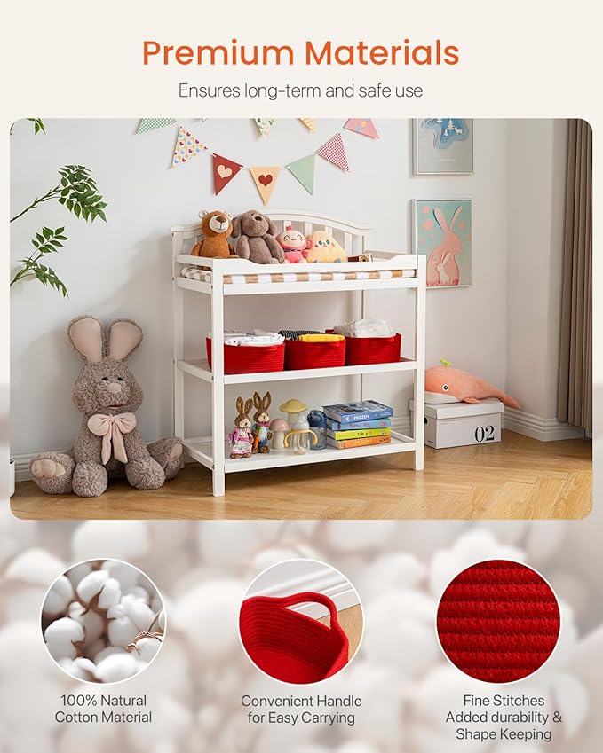 KALLAX Small Woven Basket, 12 x 8 x 4.5 Inches, Small Storage Baskets for Organizing, Gift Baskets Empty, Cute Rope Shelf Closet Storage Bins for Shelves, Dog Toy Basket, Red