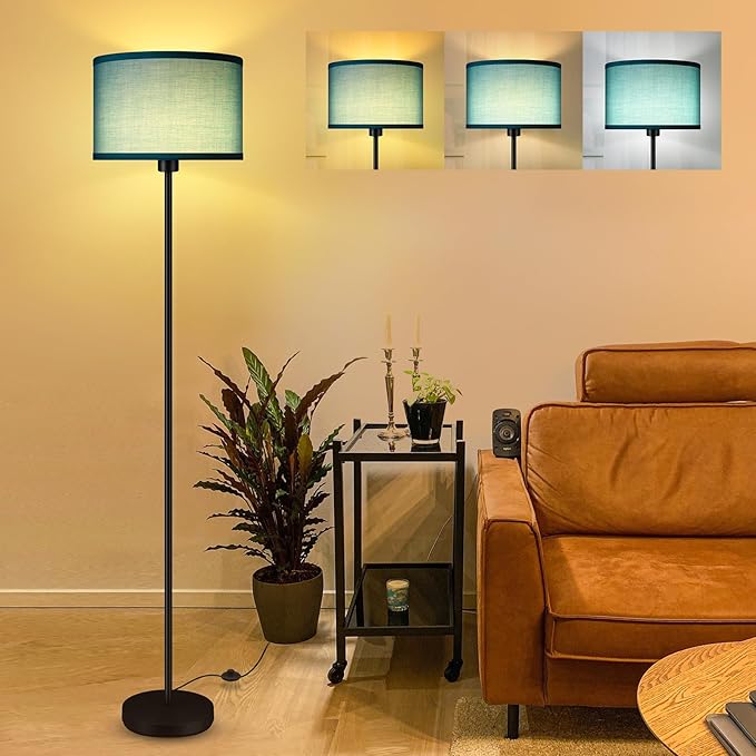 Black Floor Lamp Standing Lamp, 58" Tall LED Floor Lamp, Simple Living Room Lamps with Lampshade, Foot Pedal Switch, Small Tall Lamp for Bedroom/Dining Room/Boys' Room/Girls' Room, Green(Without Bulb)