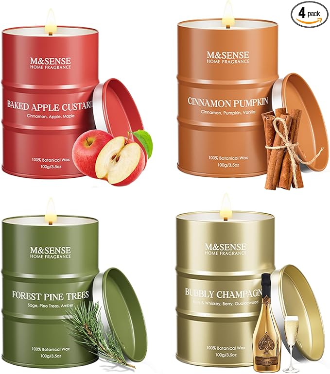 Mini Candle Set | Scented Candles Gift Set | 4 Pack Candles for Home Scented Candle,Apple Pumpkin Cinnamon Pine Champagne Candle,Gift Set for Women and Men,Soy Wax 14 oz 86 Hour