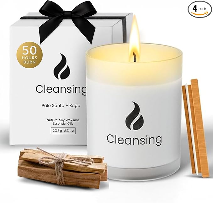Natur IX Cleansing Scented Candles for Home | Sage & Palo Santo | Natural Non Toxic Soy Candles with Essential Oils | 50 H Long Burning | (Cleansing | Palo Santo & Sage)