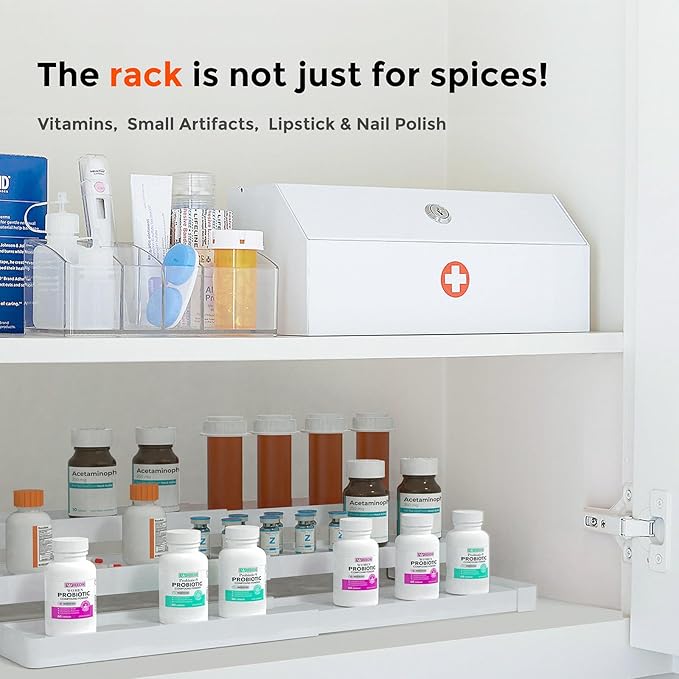 2 Pack Expandable Spice Rack Organizer for Cabinet - 3 Tier Adjustable Cabinet Spice Organizer Easy Visibility - Spice Organizer for Cabinet Countertop Cupboard Pantry Organization (White)