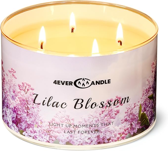 4-Wick Scented Candle - 18oz Soy Wax Blend Candle Over 50Hrs Long-Lasting Fragrance, Home Decor and Housewarming Gifts, Lilac Blossom