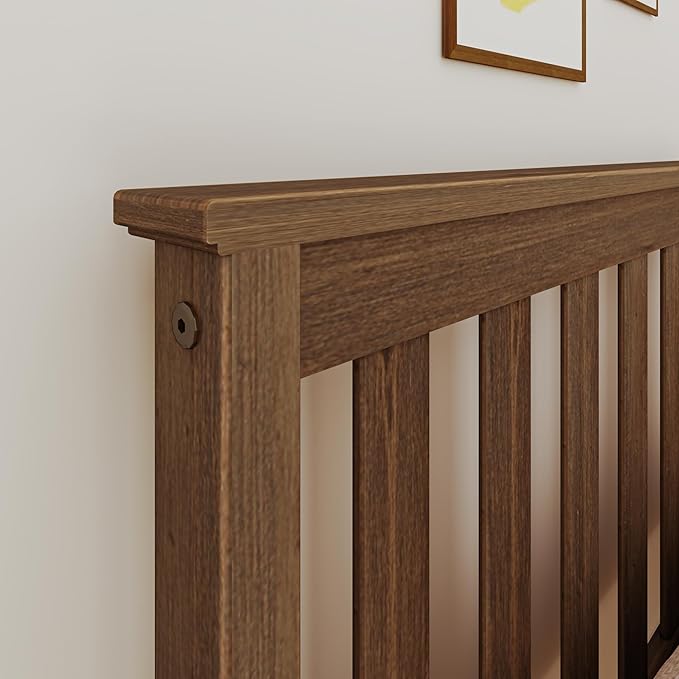 Max & Lily Twin Bed, Wood Bed Frame with Headboard for Kids with Trundle, Slatted, Walnut