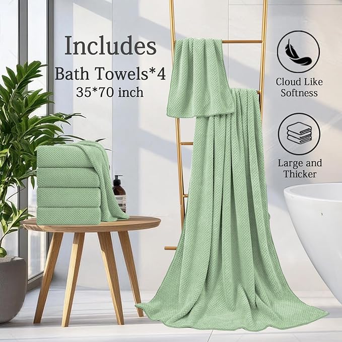 Extra Large Bath Towels Set 35x70 Inches - Green Luxury 600 GSM Oversized Bath Sheet Towel,Ultra Soft Microfiber - Quick Dry,Highly Absorbent Shower Towels Spa Hotel Bathroom Towel Set (4-Pack)