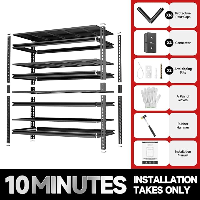 4-Tier 40" W X 20" D X 60" H Storage Shelves 2500LBS Garage Shelving Metal Storage Shelf Adjustable Metal Racks with Shelves Heavy Duty Shelving Units and Storage Utility Shelf