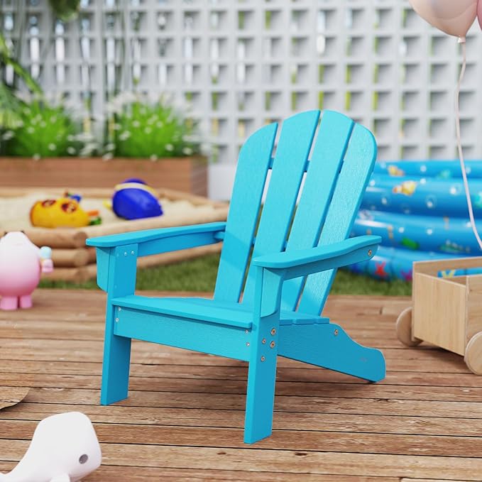 Giantex HDPE Kids Adirondack Chair - All-Weather Lawn Toddler Chair with Ergonomic Design, Children’s Outdoor Chair for Toddlers Ages 3-8, Kid’s Patio Furniture for Deck, Garden (4, Turquoise)