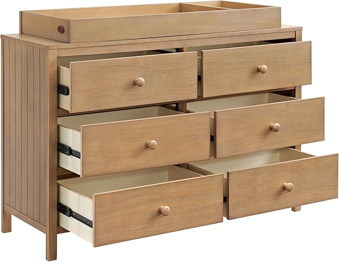 Oxford Baby 3 PC Nursery Set Everlee Modern High Arch 3-in-1 Convertible Island Baby Crib, Honey Wood Everlee, 6-Drawer Double Dresser, Honey Wood and Everlee Changing Topper for 6-Drawer, Honey Wood